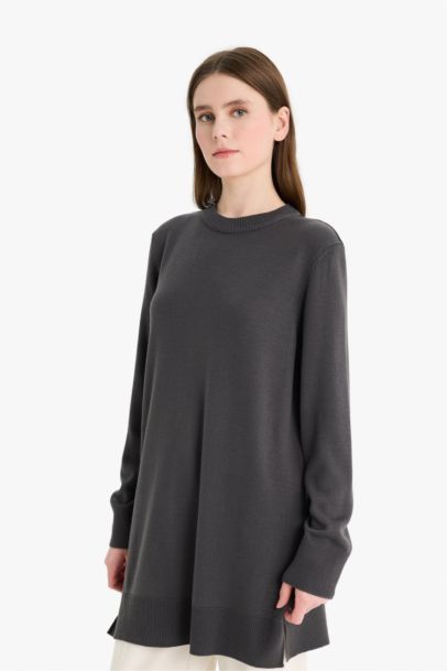 Regular Fit Slit Basic Long Sleeve Tunic