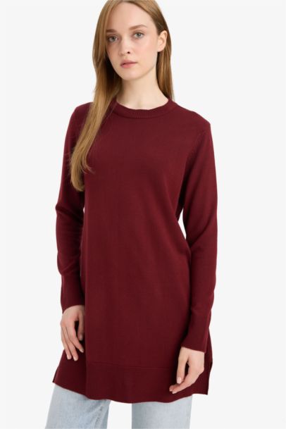 Regular Fit Slit Basic Long Sleeve Tunic