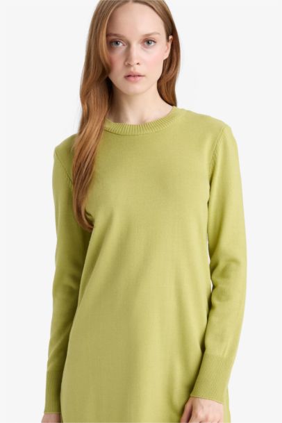 Regular Fit Crew Neck Slit Basic Knit Pullover Tunic