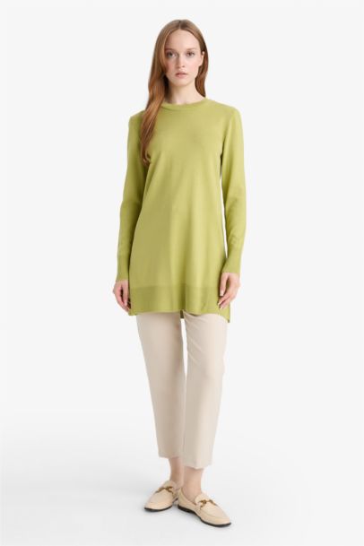 Regular Fit Crew Neck Slit Basic Knit Pullover Tunic