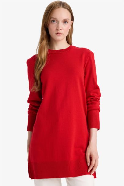 Regular Fit Slit Basic Long Sleeve Tunic