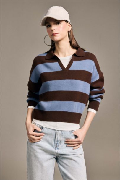 Oversıze Çizgili Kazak