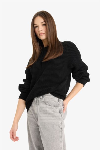 Pull basique en maille selanik à col rond Coupe régulière