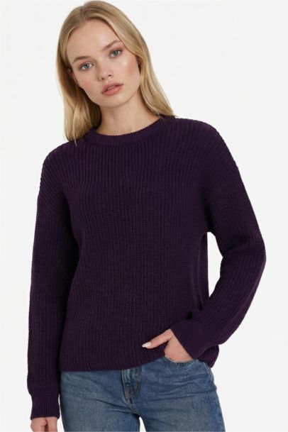 Regular Fit Bisiklet Yaka Selanik Kumaş Basic Düz Triko Kazak