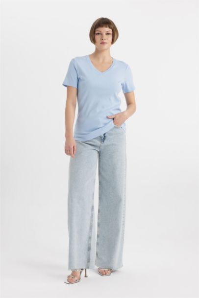 تيشيرت نص ردن قطن سليم فيت بياخة V