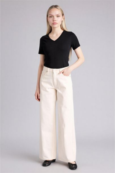 Slim Fit V-Neck Basic Black T-Shirt