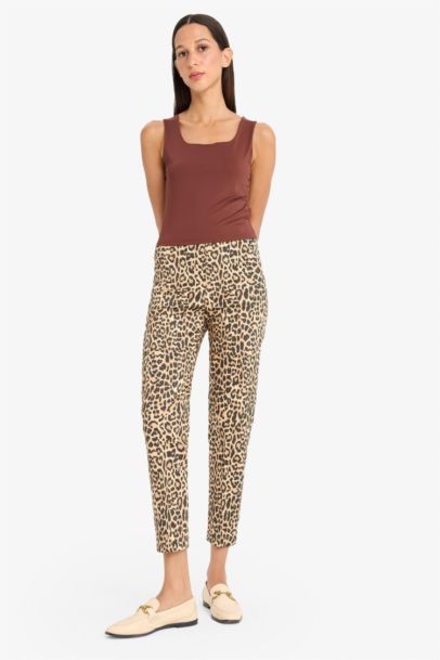 Elastic Waist Midi Satin Cigarette Fit Trousers