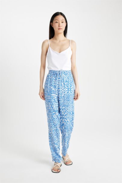 Pantalon Harem taille haute en viscose à motif avec poches
