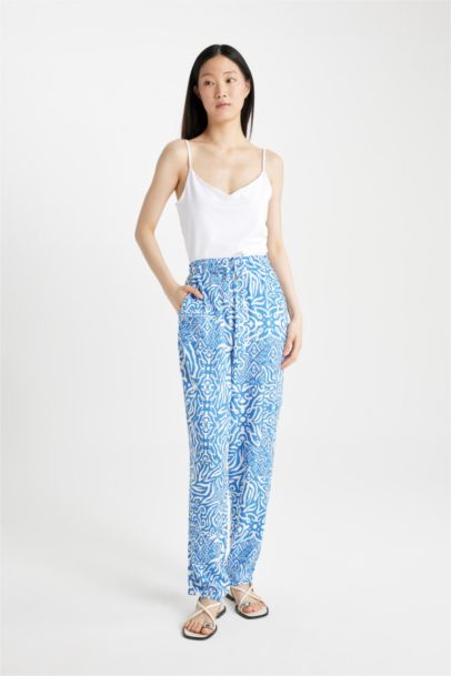 Pantalon Harem taille haute en viscose à motif avec poches