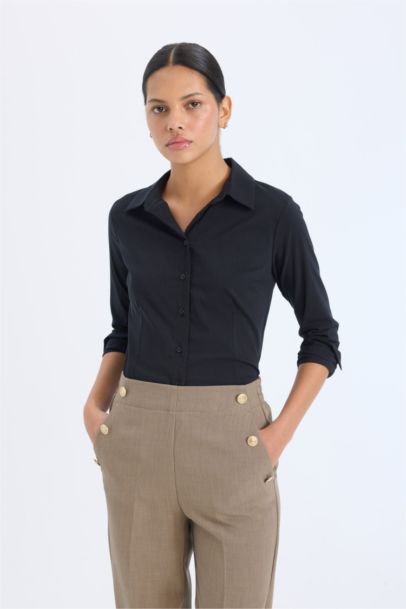 Slim Fit Shirt Collar Long Sleeve Shirt