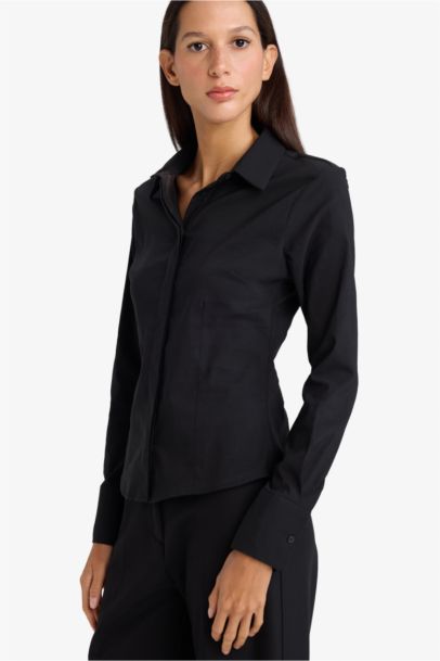 Slim Fit Shirt Collar Long Sleeve Shirt