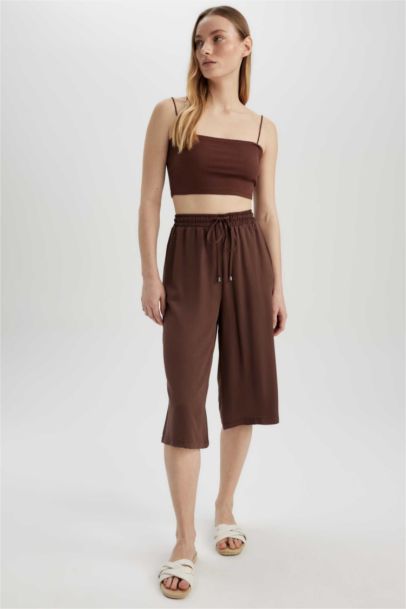 Relax Fit High Waist Lace Up Viscose Capri Trousers