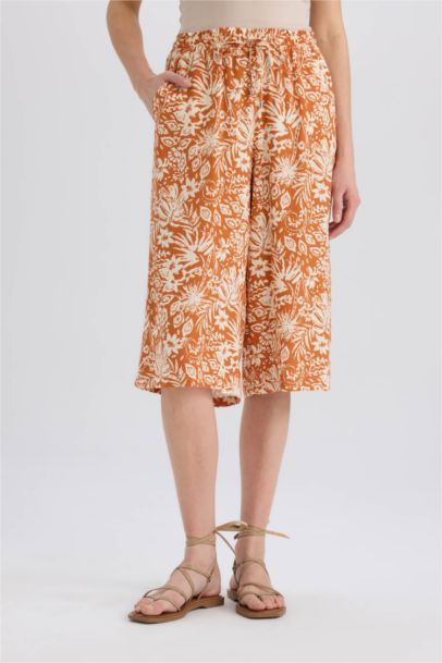 Capri Pantacourt en Viscose Taille Haute à Motifs