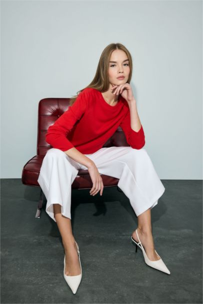 بلوفر تريكو سامبل قصة مريحة برقبة مستديرة