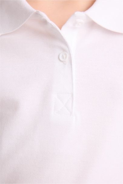T-shirt polo basique en piqué blanc à manches longues pour fille