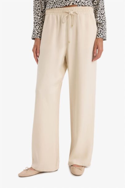 Florida Belmando Kumaş Palazzo Pantolon Cepli Yüksek Bel Geniş Paça