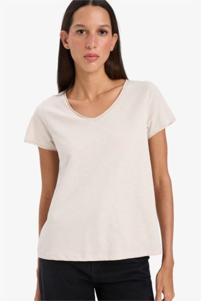 Regular Fit V Neck Basic Short Sleeve T-Shirt