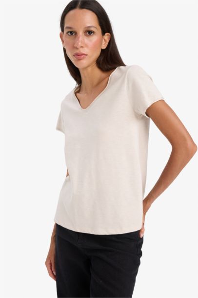Regular Fit V Neck Basic Short Sleeve T-Shirt