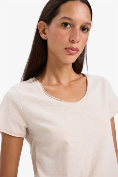 Regular Fit V Neck Basic Short Sleeve T-Shirt