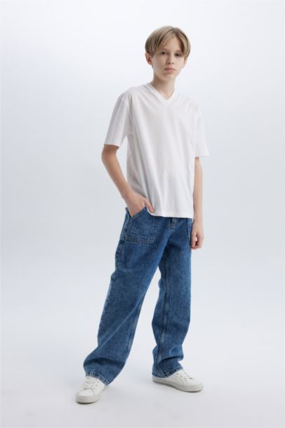 تيشيرت اولادي قصة عادية وياقة V نص كم