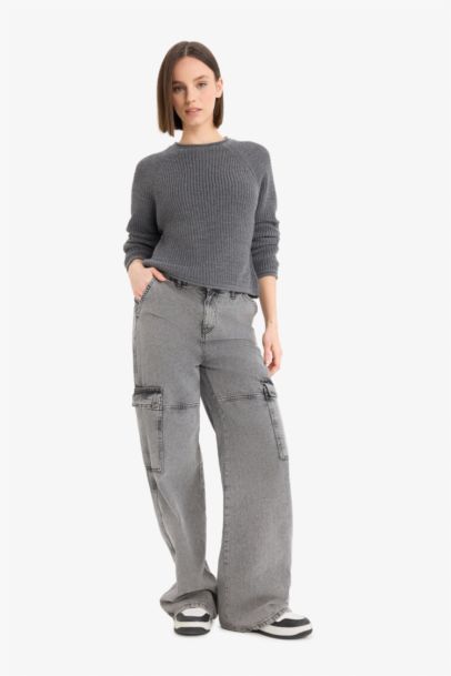 بلوز صوف تريكو قصة عادية برقبة مستديرة