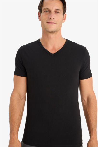 Slim Fit Dar Kesim V Yaka Basic Düz Üst