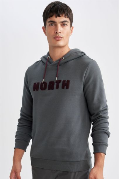 Regular Fit Kapüşonlu Baskılı Kalın Sweatshirt