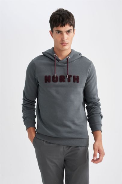 Regular Fit Kapüşonlu Baskılı Kalın Sweatshirt