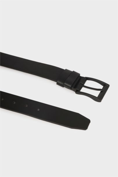 Man Rectangle Clasp Faux Leather Denim Belt