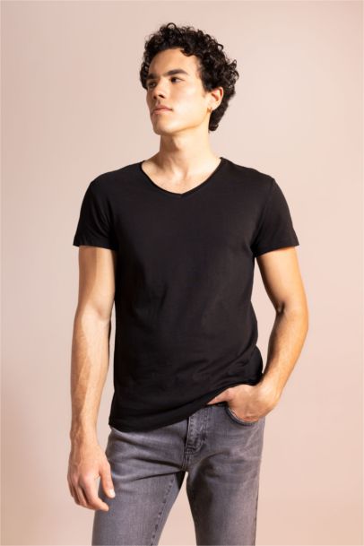 تيشيرت سادة قطن سليم فيت بياخة V