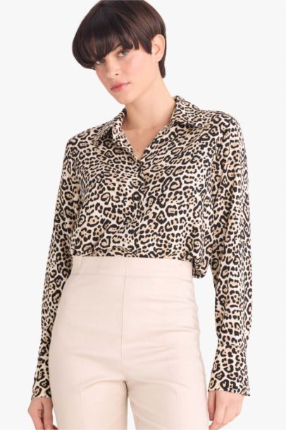 Regular Fit Shirt Collar Animal Print Long Sleeve Shirt