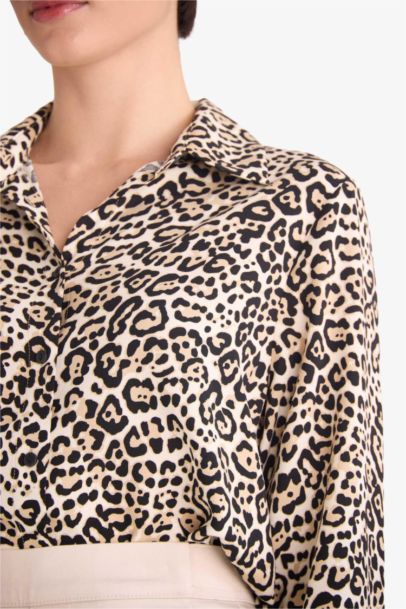 Regular Fit Shirt Collar Animal Print Long Sleeve Shirt