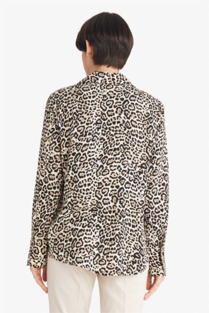 Regular Fit Shirt Collar Animal Print Long Sleeve Shirt