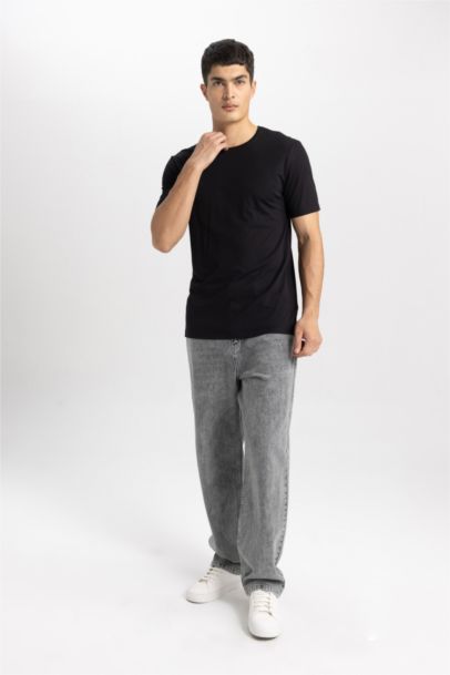 تي شيرت نص كم سليم فيت بياقة مستديرة