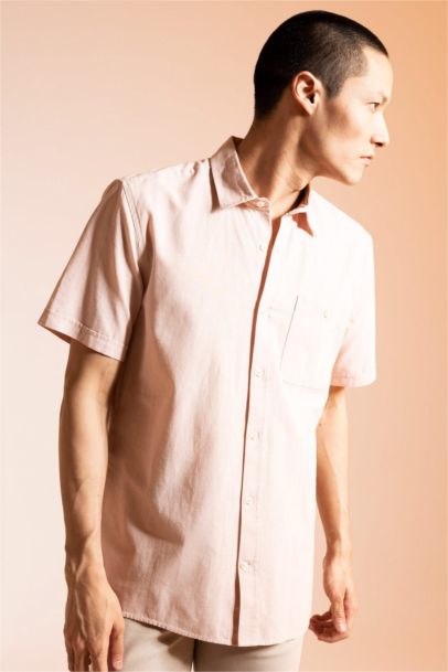 Regular Fit Polo Collar Short Sleeve Cotton Shirt