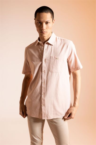 Regular Fit Polo Collar Short Sleeve Cotton Shirt