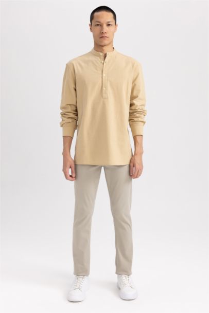 Slim Fit Stand Up Collar Long Sleeve Shirt