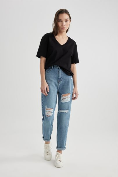 Regular Fit V Neck Cotton Basic T-Shirt