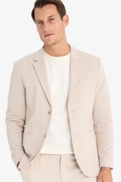 Slim Fit Dar Kesim Astarlı Düğmeli Blazer Ceket