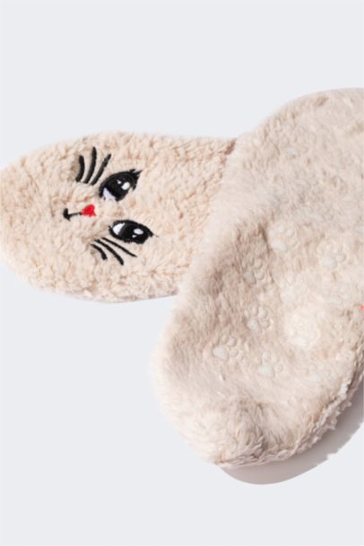 Kadın Kedi Temalı Pelüş Ev Çorabı