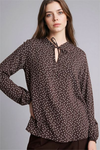 Regular Fit Crew Neck Printed Long Sleeve Blouse