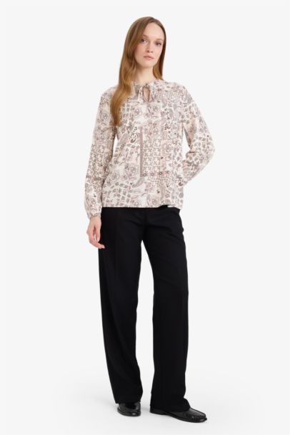 Regular Fit Crew Neck Printed Long Sleeve Blouse