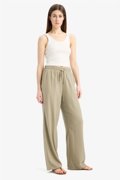 Pantalon en viscose large taille haute avec poches