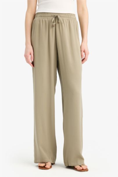 Pantalon en viscose large taille haute avec poches