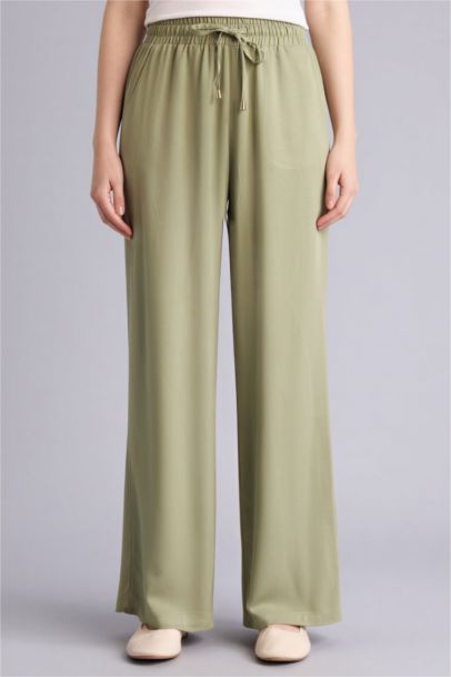 Pantalon en viscose large taille haute avec poches