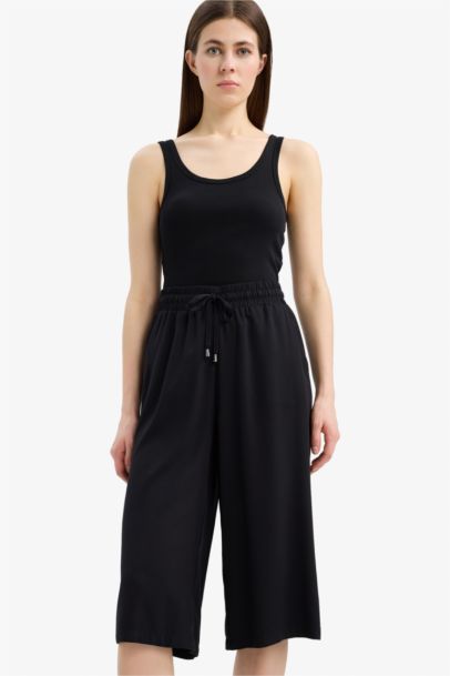 Pantacourt crop fit taille haute en viscose