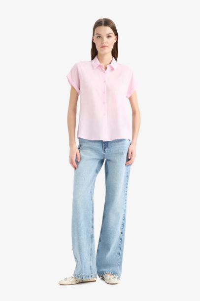 Regular Fit Shirt Collar Viscose Short Sleeve Shirt