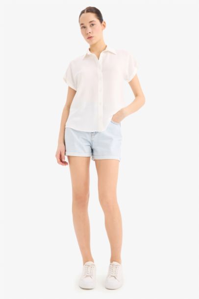 قميص فيسكوز قصة عادية بياقة قميص