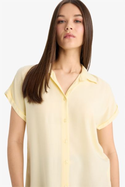 Regular Fit Shirt Collar Viscose Short Sleeve Shirt