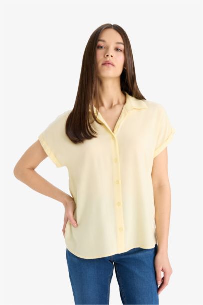 Regular Fit Shirt Collar Viscose Short Sleeve Shirt